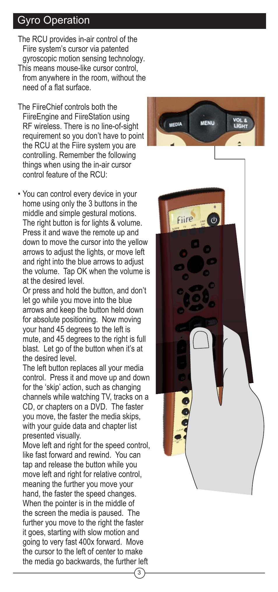 Gyro operation | Koss FIIRE REMOTE CONTROL UNIT User Manual | Page 3 / 20