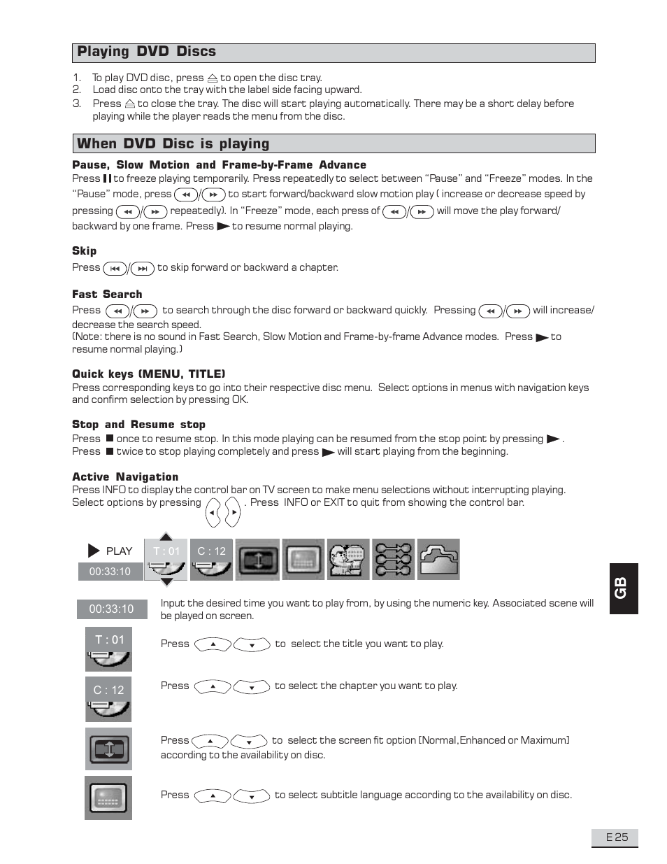Playing dvd discs, When dvd disc is playing | Koss KS4192 User Manual | Page 26 / 40