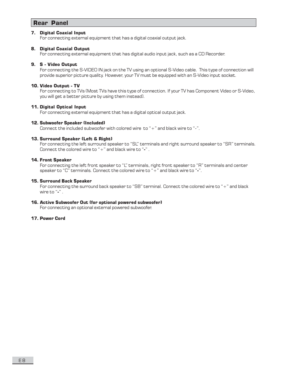 Rear panel | Koss KS4192 User Manual | Page 9 / 40