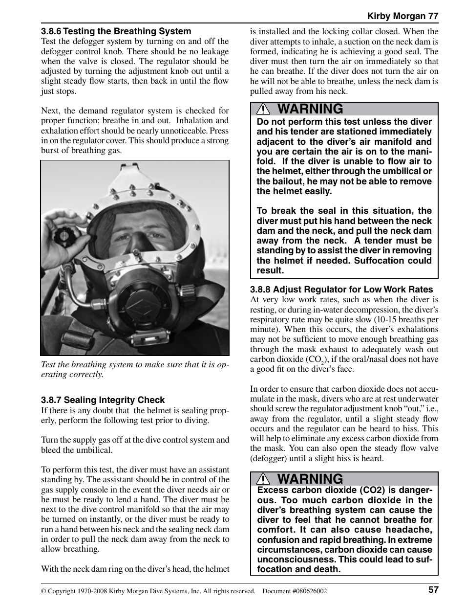 Warning | Kirby Morgan 77 User Manual | Page 17 / 22