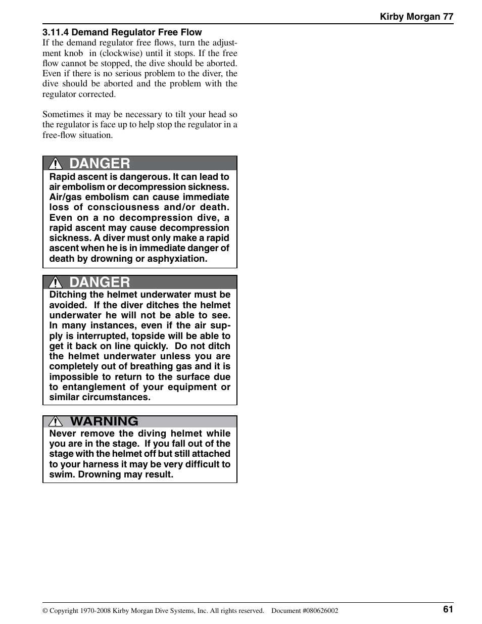 Danger, Warning | Kirby Morgan 77 User Manual | Page 21 / 22