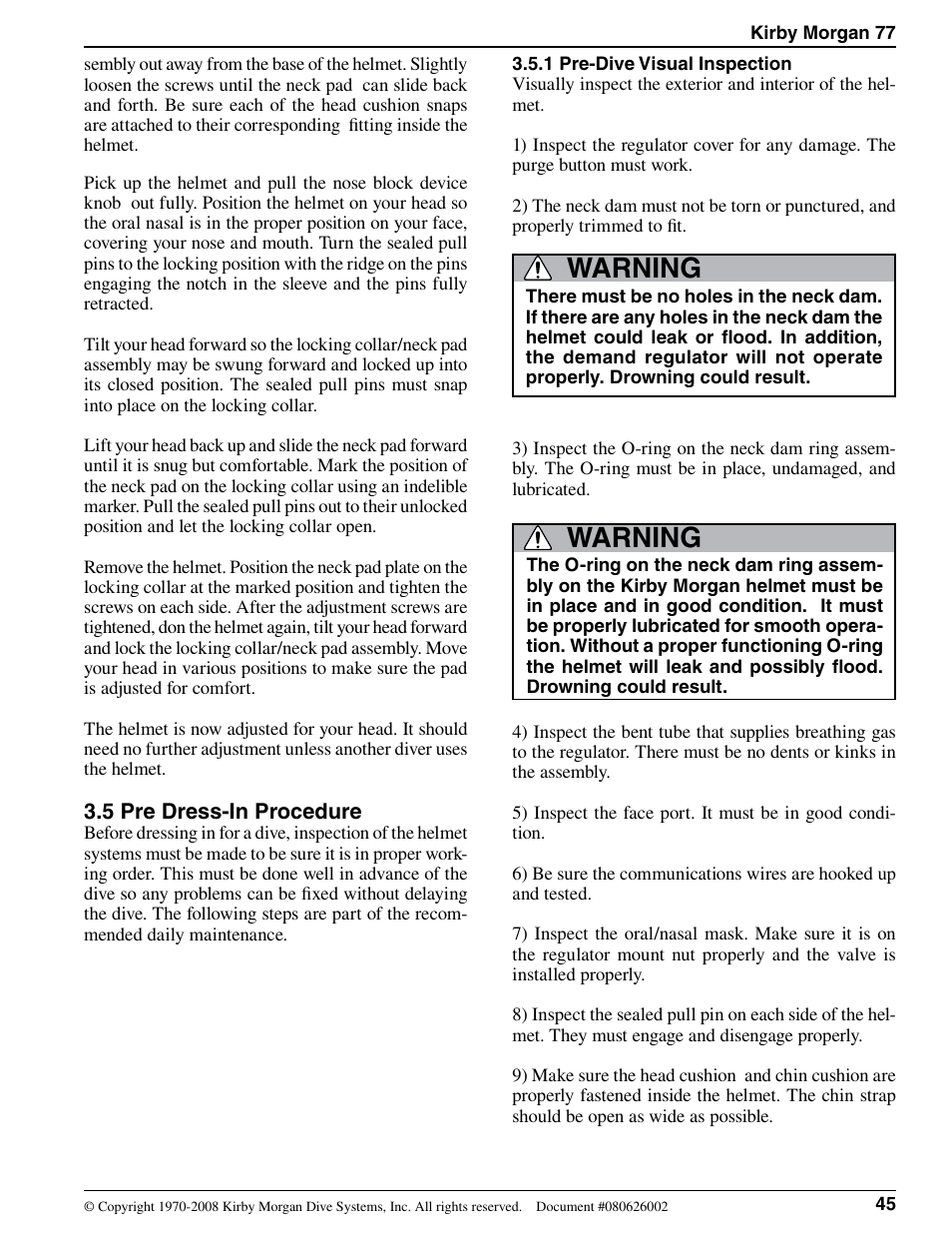 Warning | Kirby Morgan 77 User Manual | Page 5 / 22