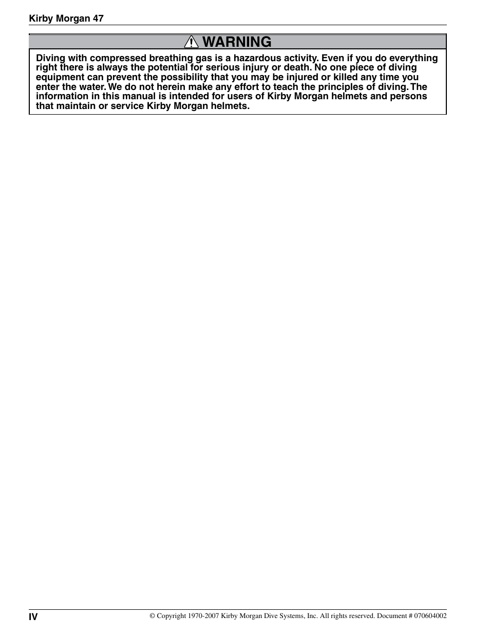 Warning | Kirby Morgan 47 Helmet User Manual | Page 4 / 14