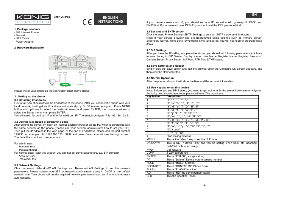 K & M - Konig & Meyer CMP-VOIP60 User Manual | 3 pages