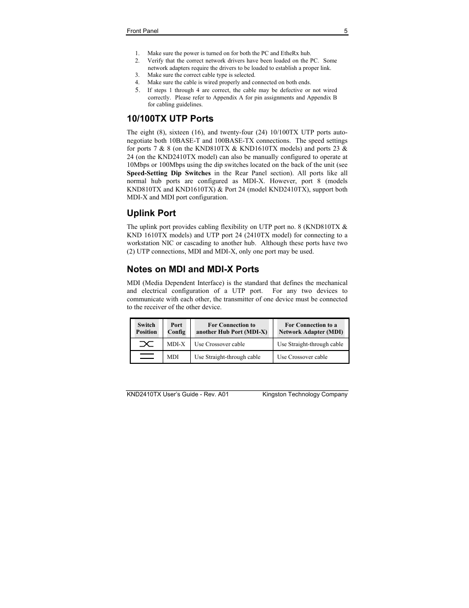 Uplink port | Kingston Technology KND2410TX User Manual | Page 11 / 25