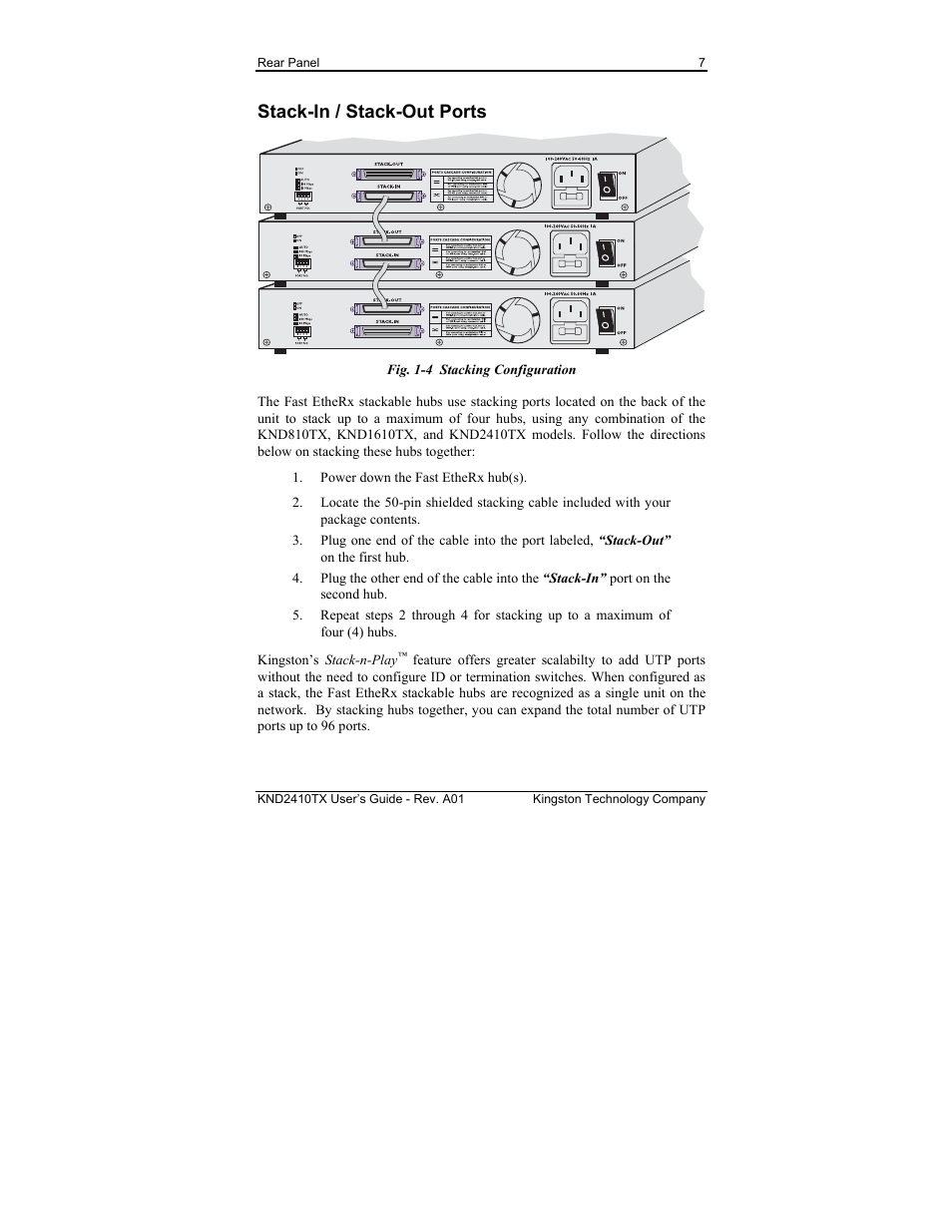 Stack-in / stack-out ports | Kingston Technology KND2410TX User Manual | Page 13 / 25