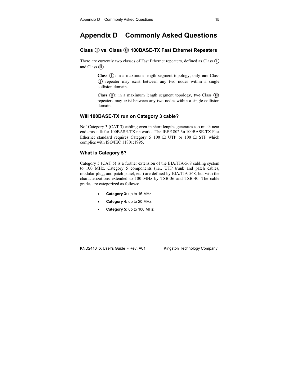 Appendix d commonly asked questions | Kingston Technology KND2410TX User Manual | Page 21 / 25