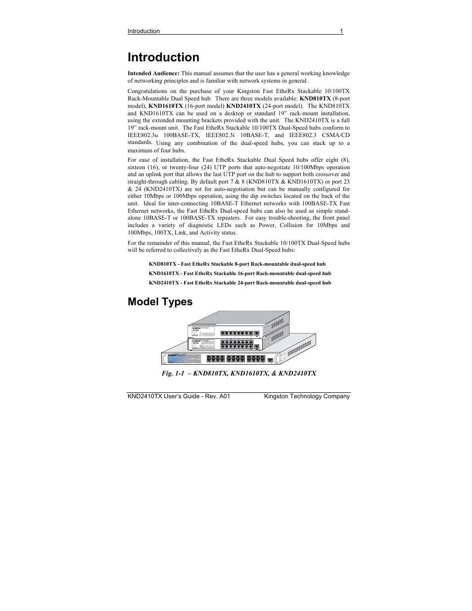 Introduction, Model types | Kingston Technology KND2410TX User Manual | Page 7 / 25