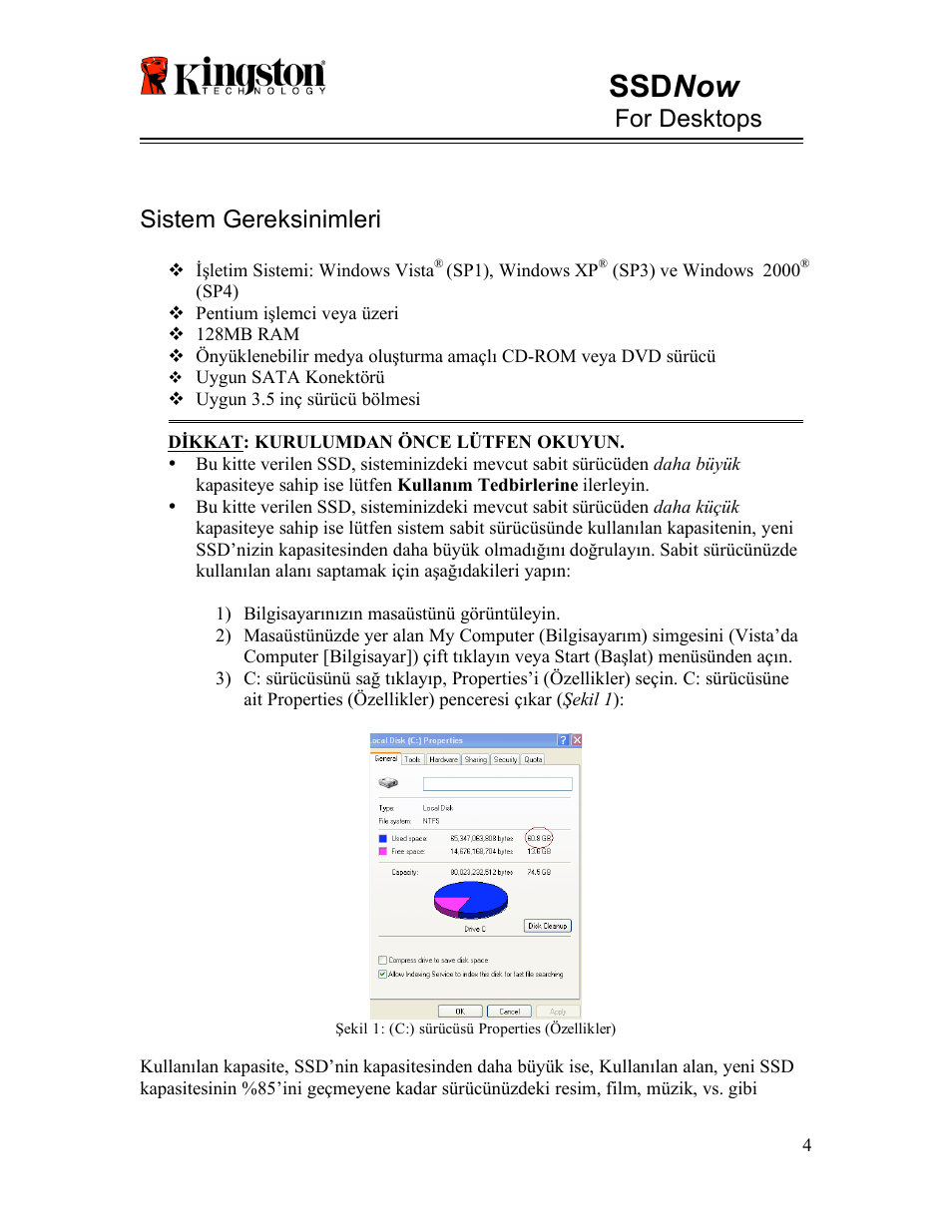 Ssd now, For desktops, Sistem gereksinimleri | Kingston Technology V-series User Manual | Page 105 / 185