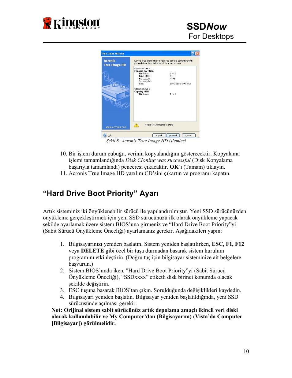 Ssd now, For desktops, Hard drive boot priority” ayarı | Kingston Technology V-series User Manual | Page 111 / 185