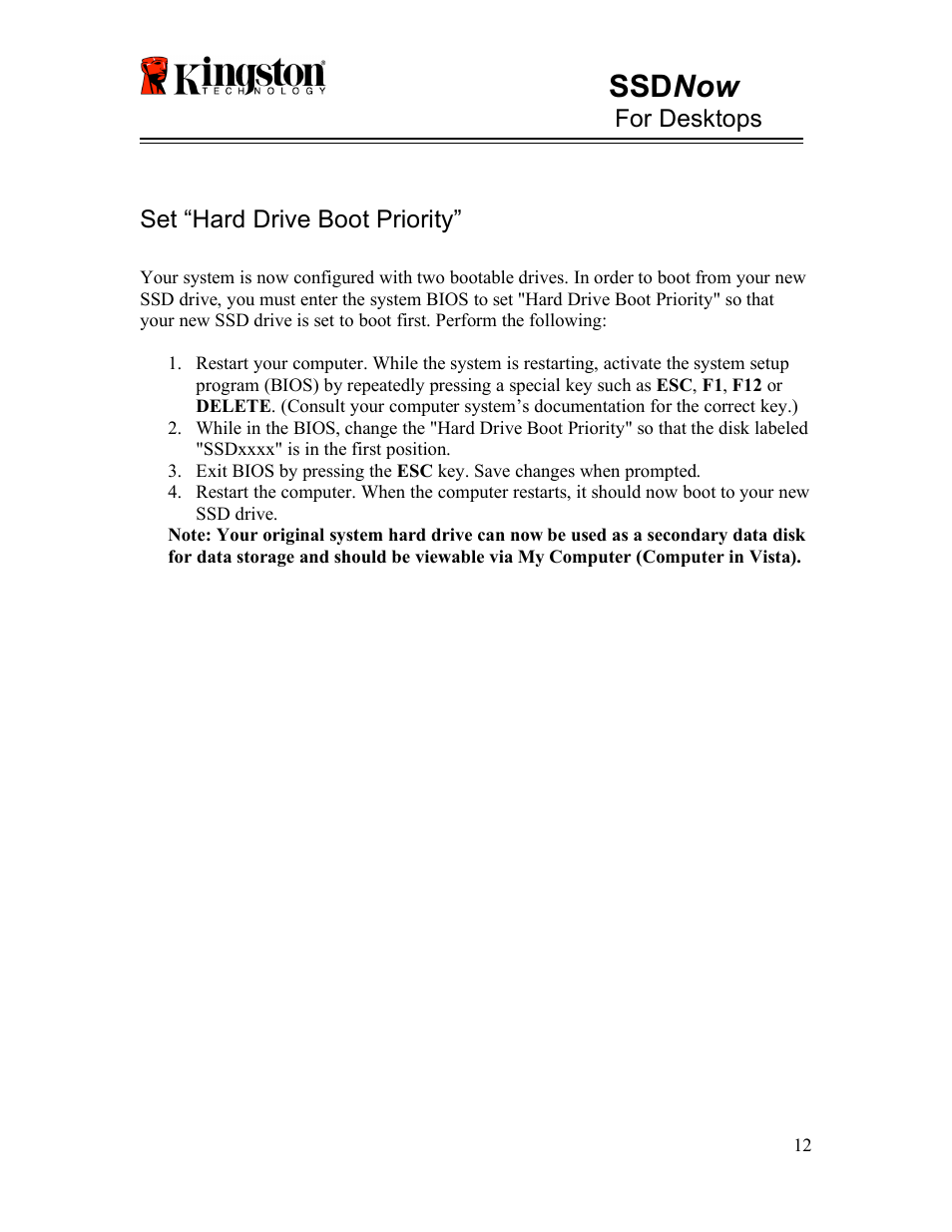 Ssd now, For desktops, Set “hard drive boot priority | Kingston Technology V-series User Manual | Page 13 / 185