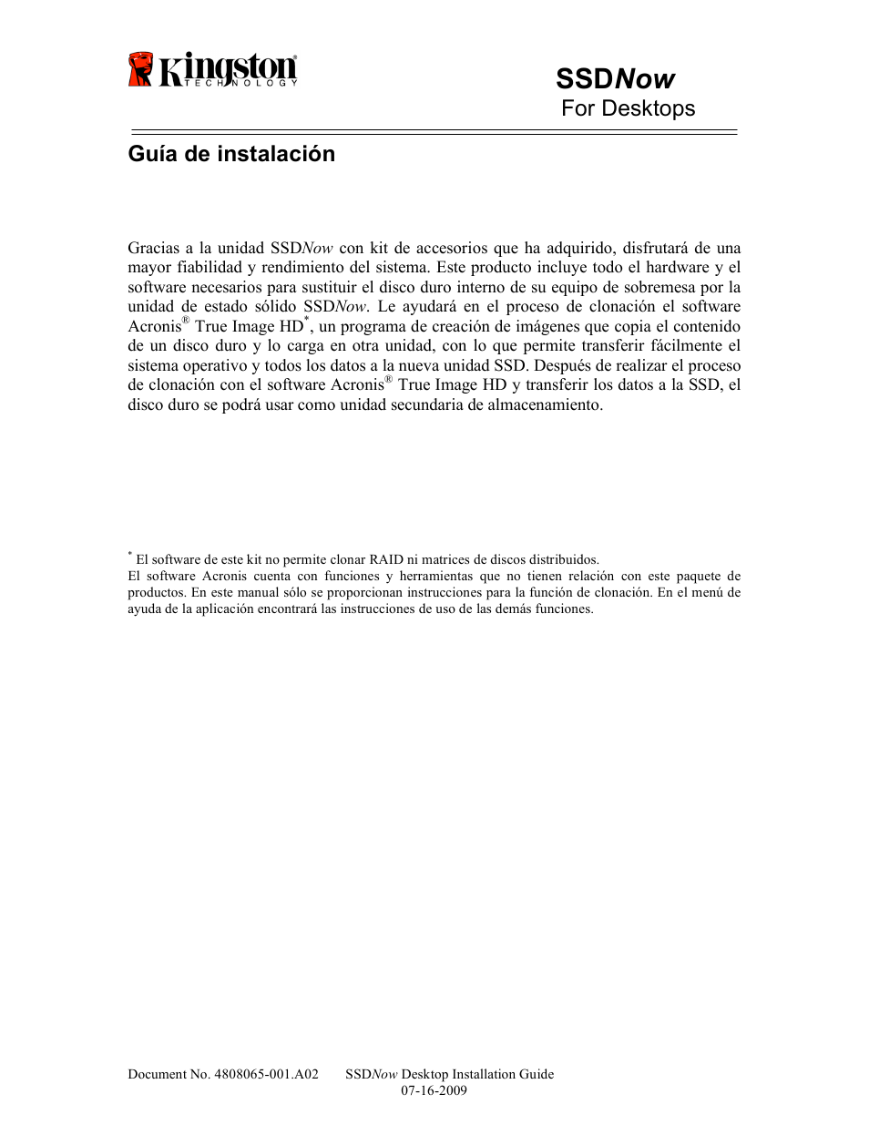 Ssd now, For desktops, Guía de instalación | Kingston Technology V-series User Manual | Page 14 / 185