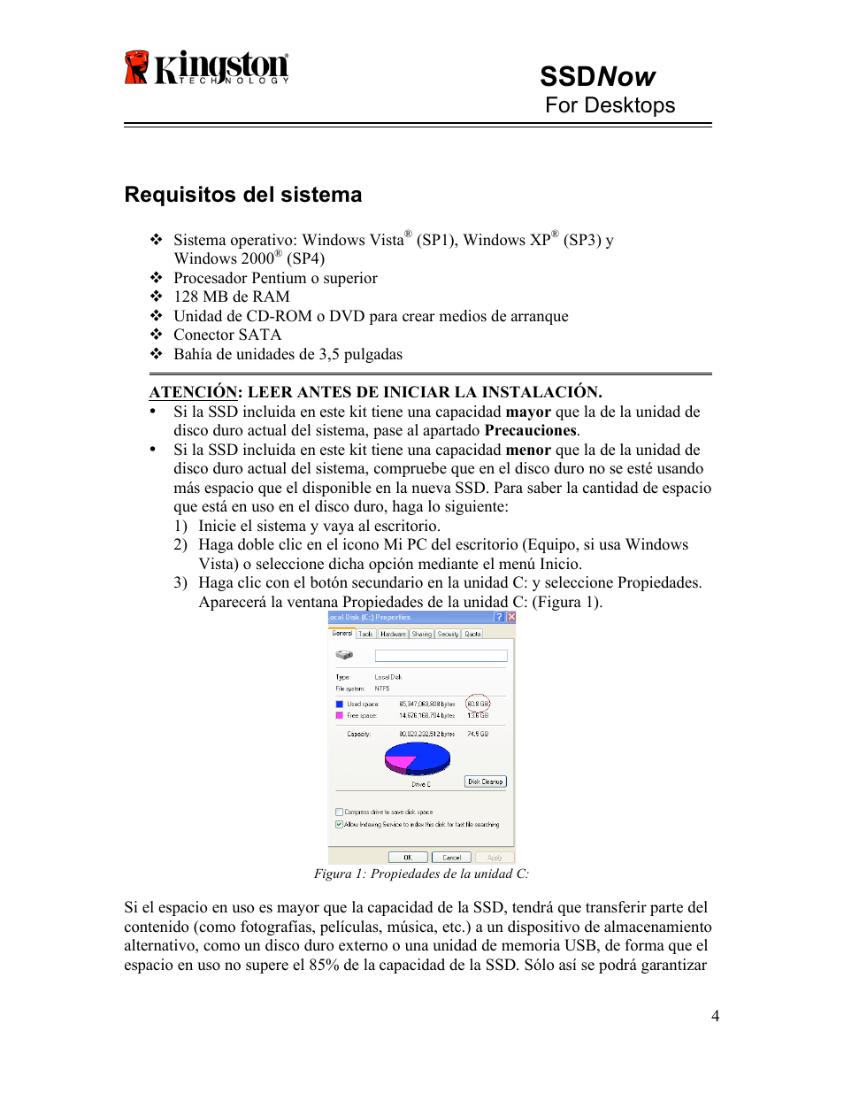 Ssd now, For desktops, Requisitos del sistema | Kingston Technology V-series User Manual | Page 17 / 185