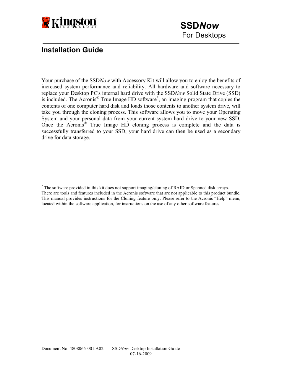 Ssd now, For desktops, Installation guide | Kingston Technology V-series User Manual | Page 2 / 185