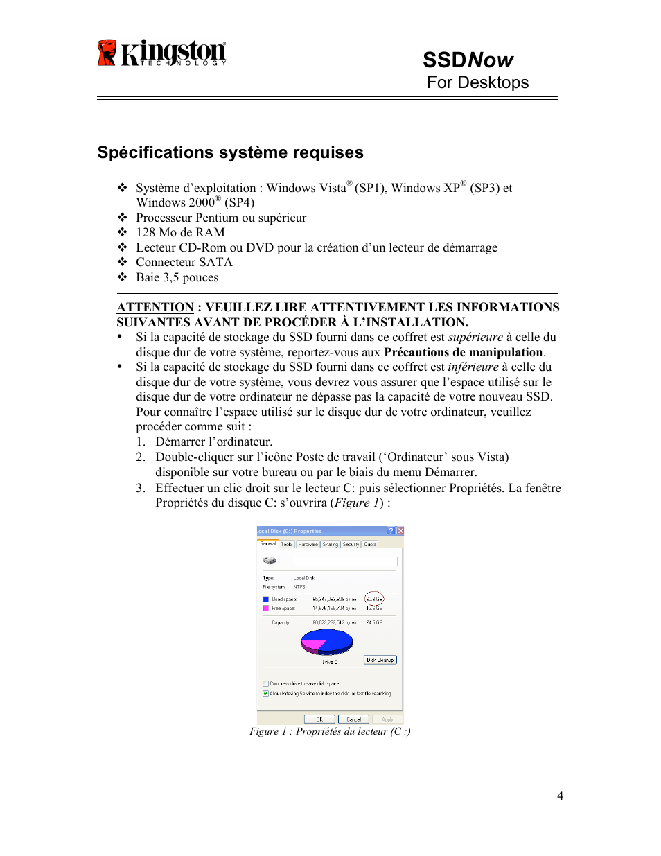 Ssd now, For desktops, Spécifications système requises | Kingston Technology V-series User Manual | Page 39 / 185