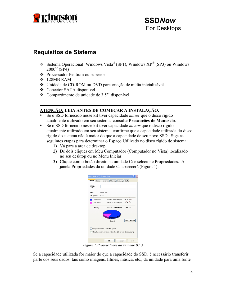 Ssd now, For desktops, Requisitos de sistema | Kingston Technology V-series User Manual | Page 61 / 185