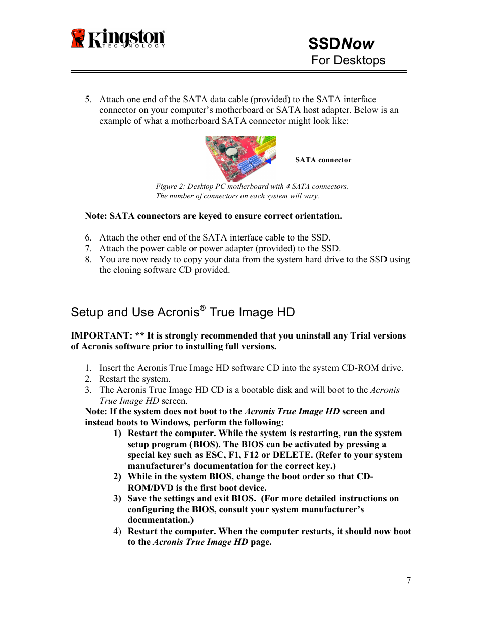 Ssd now, For desktops, Setup and use acronis | True image hd | Kingston Technology V-series User Manual | Page 8 / 185