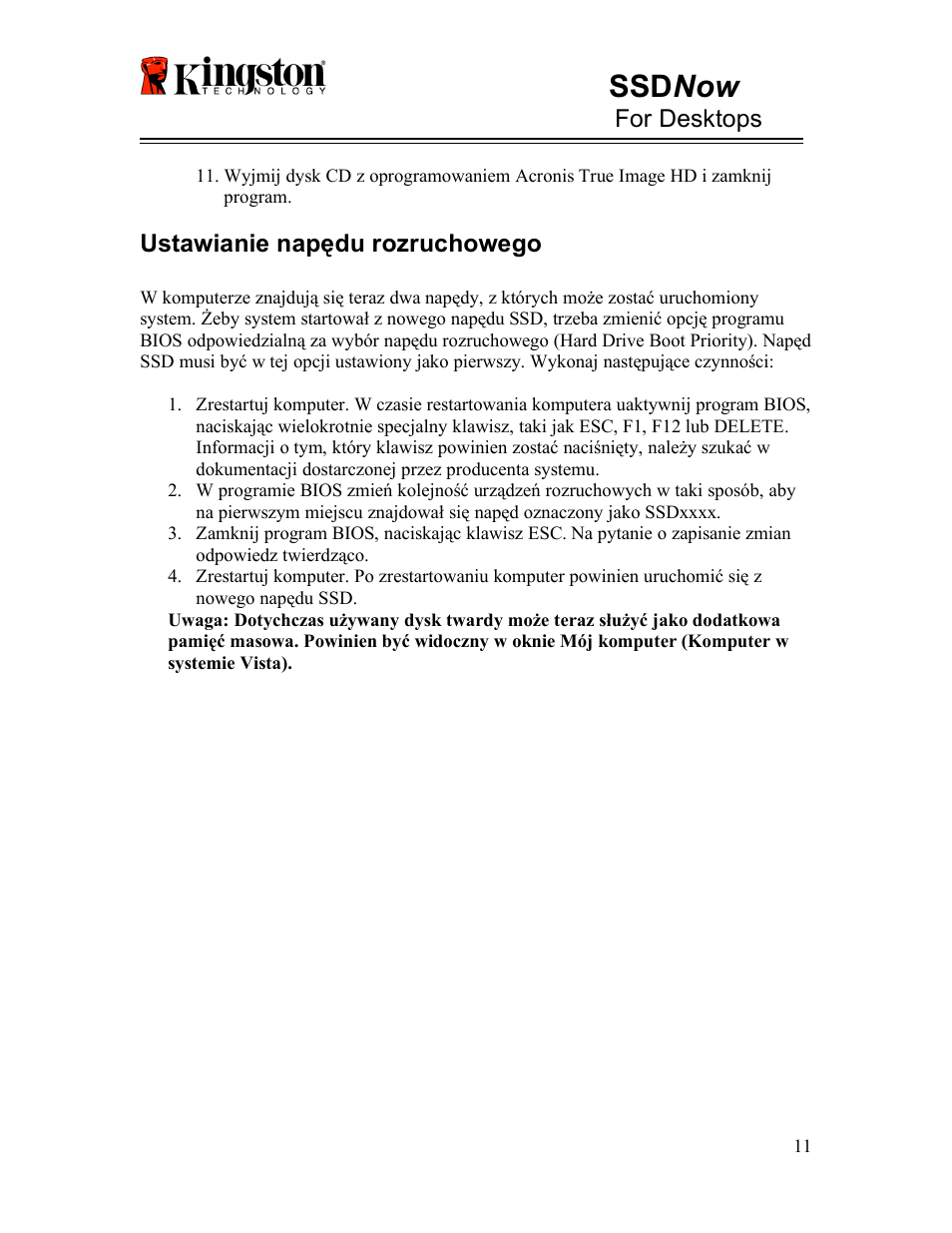 Ssd now, For desktops, Ustawianie napędu rozruchowego | Kingston Technology V-series User Manual | Page 90 / 185