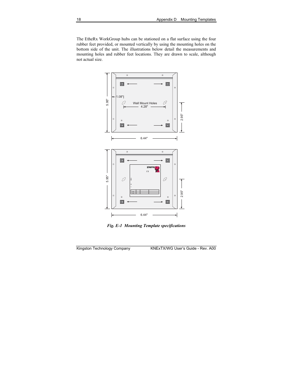 Fig. e-1 mounting template specifications, Solid green flash amber flash green, Flash amber | Solid green | Kingston Technology EtheRx KNE8TX/WG User Manual | Page 24 / 27