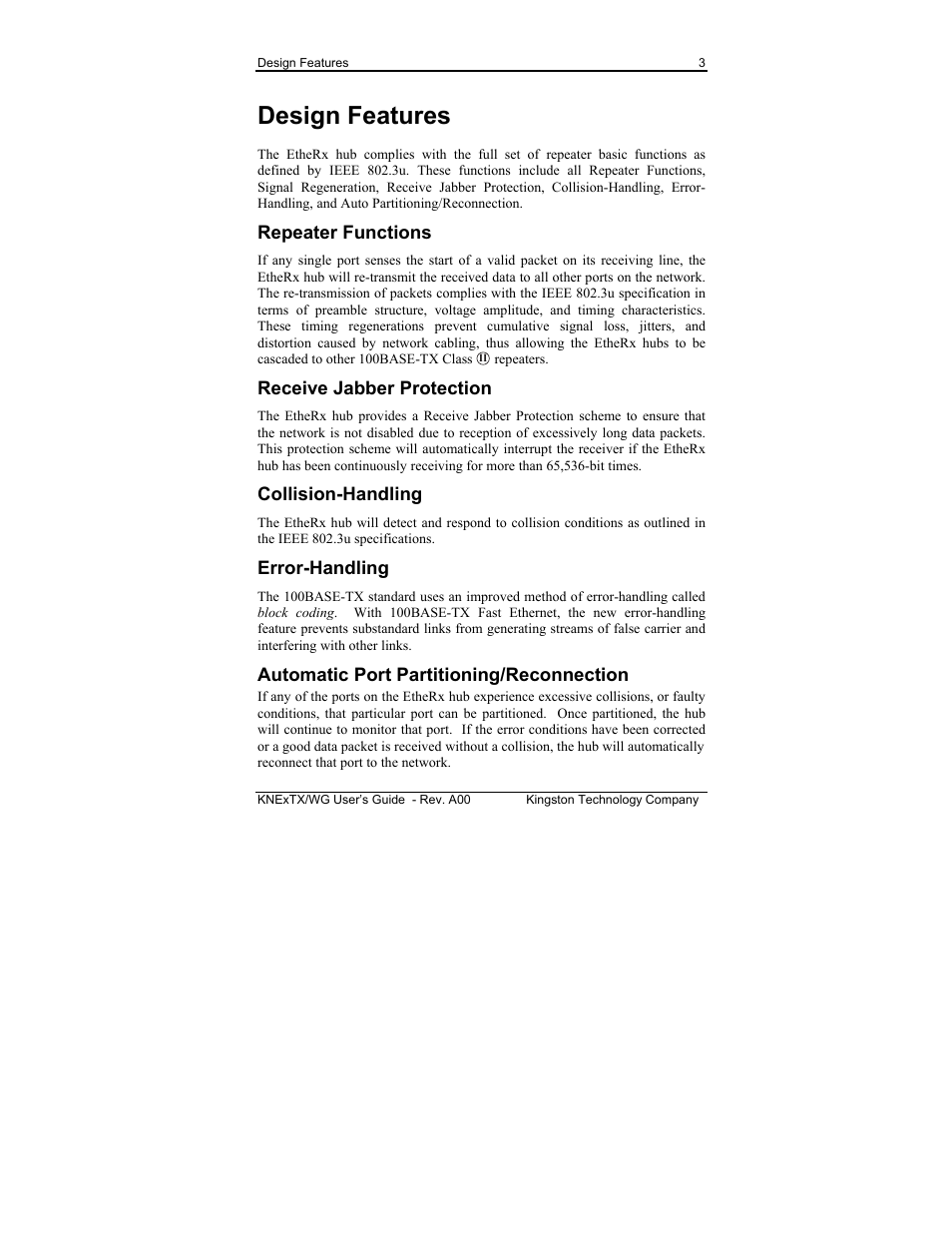 Design features | Kingston Technology EtheRx KNE8TX/WG User Manual | Page 9 / 27