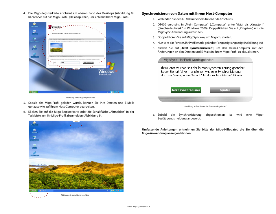 Synchronisieren von daten mit ihrem host-computer | Kingston Technology DataTraveler DT400 User Manual | Page 10 / 53