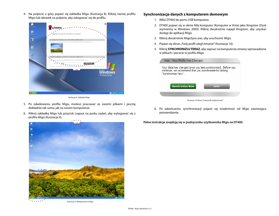 Synchronizacja danych z komputerem domowym | Kingston Technology DataTraveler DT400 User Manual | Page 25 / 53