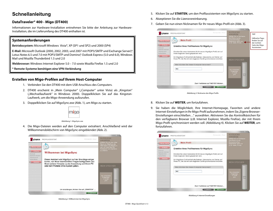 Für anleitungen in deutsch, Schnellanleitung | Kingston Technology DataTraveler DT400 User Manual | Page 8 / 53