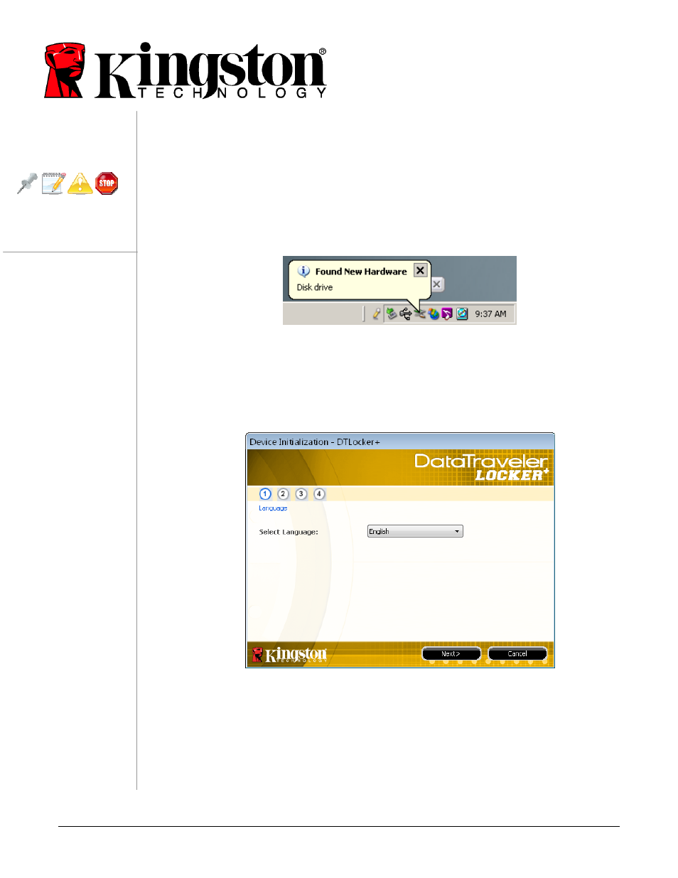 1 initial setup | Kingston Technology DATATRAVELER 4808071-001.A01 User Manual | Page 4 / 20