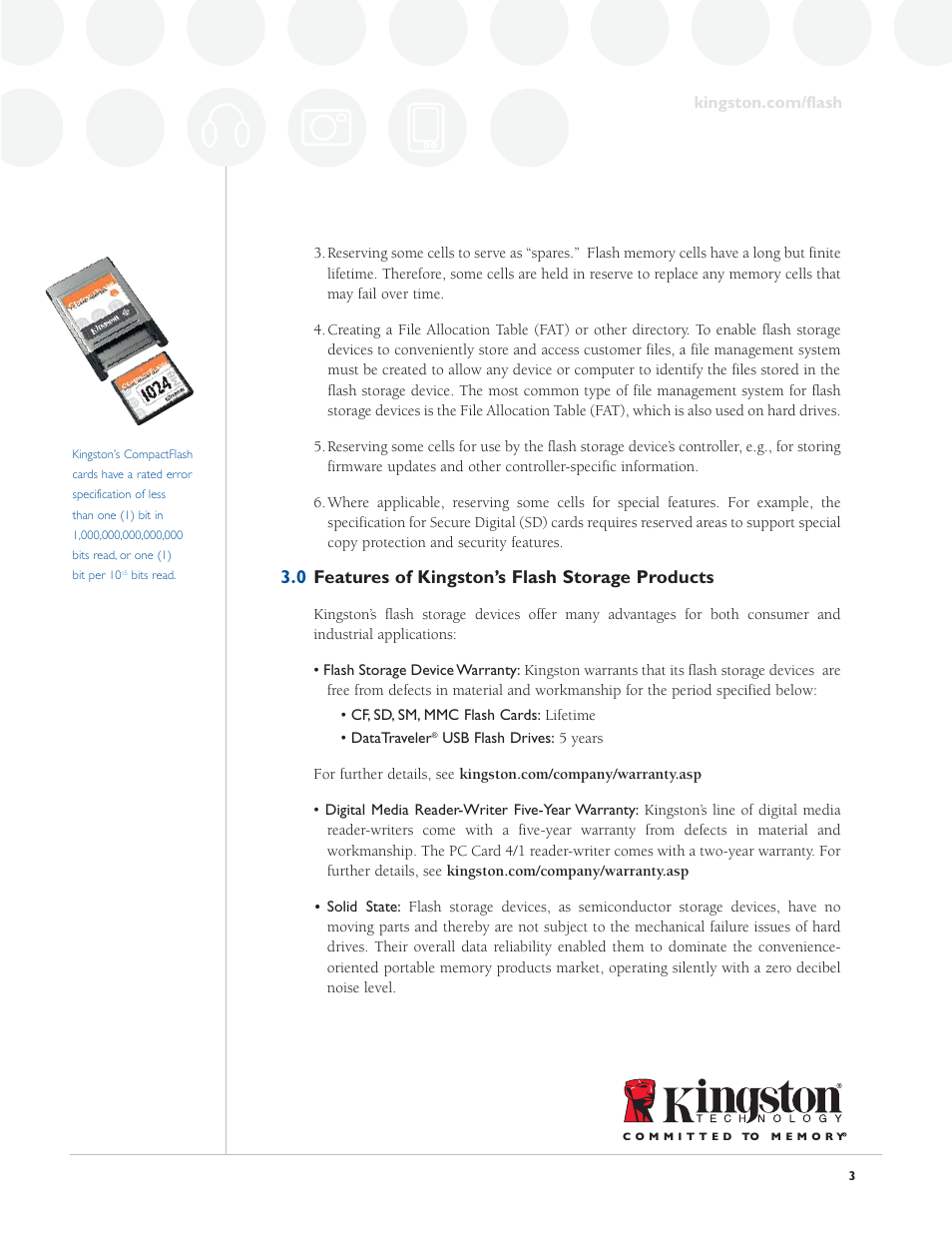 Features of kingston’s flash storage products | Kingston Technology Digital Media Guide User Manual | Page 3 / 14