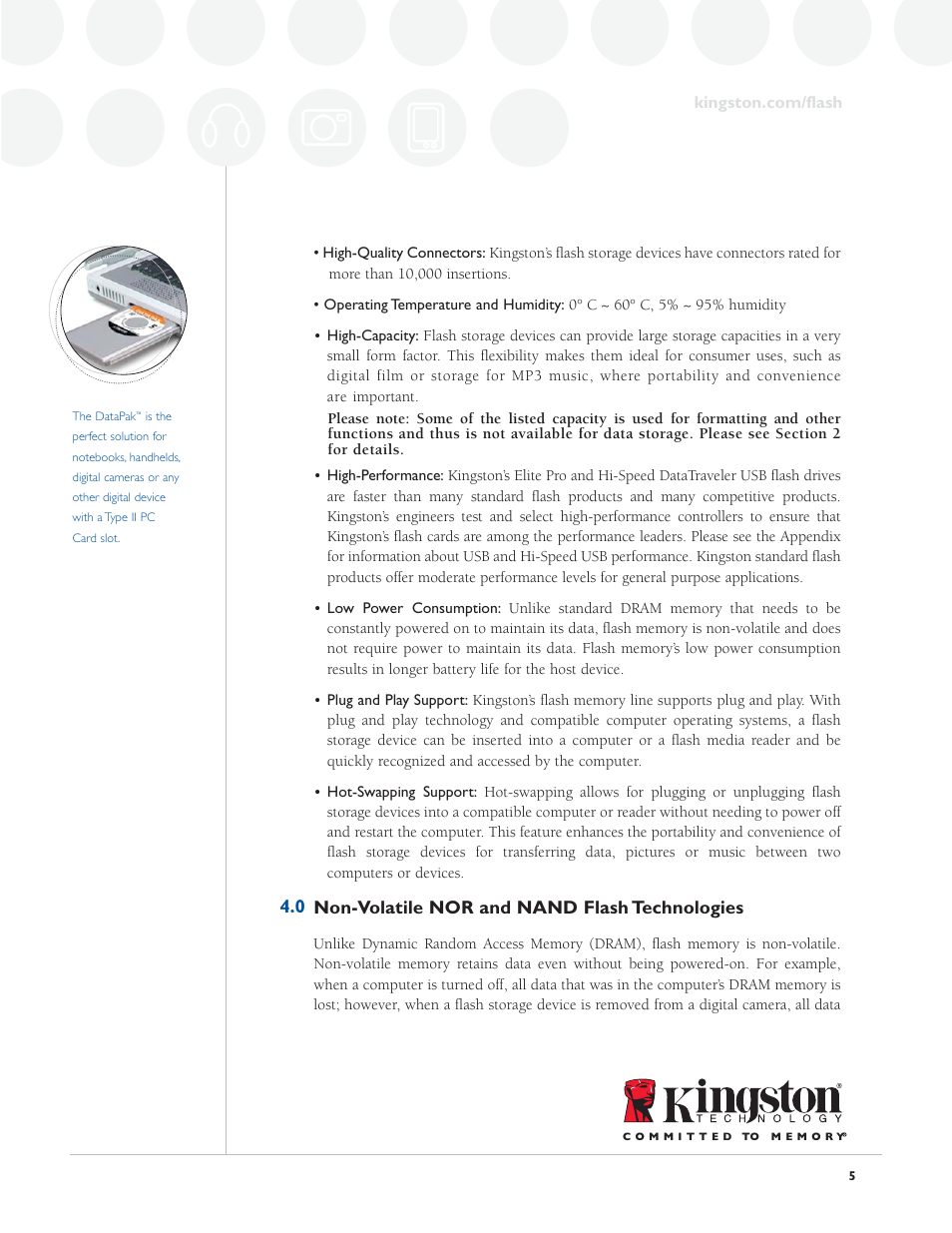 Non-volatile nor and nand flash technologies | Kingston Technology Digital Media Guide User Manual | Page 5 / 14