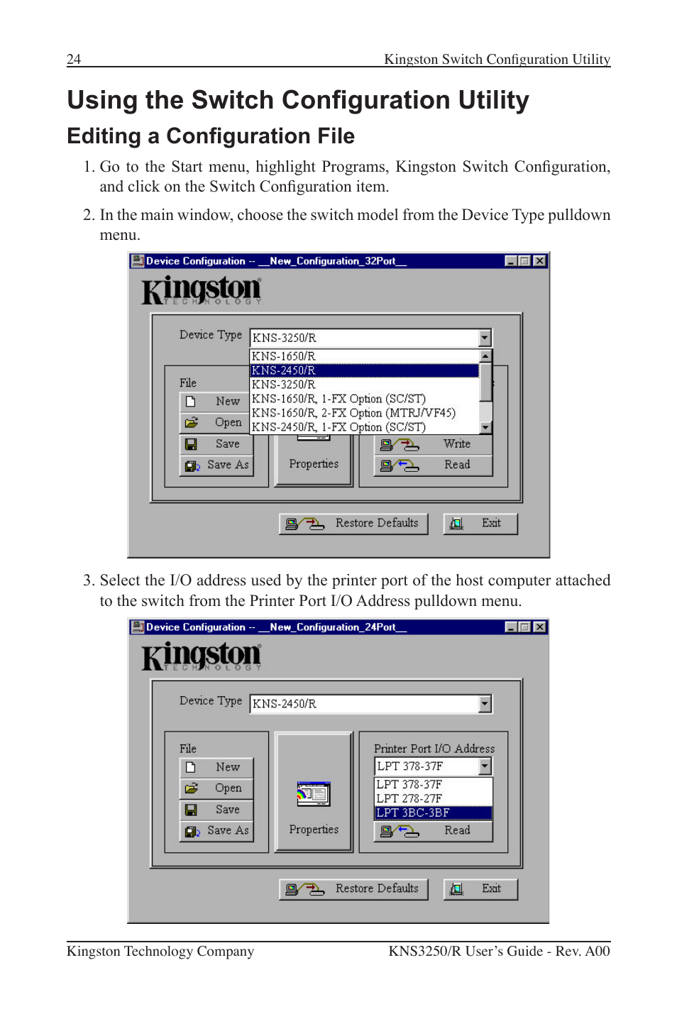 Using the switch conguration utility, Editing a conguration file | Kingston Technology Kingston Fast EtheRx KNS3250/R User Manual | Page 29 / 52