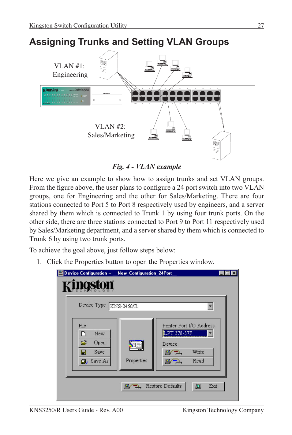 Assigning trunks and setting vlan groups | Kingston Technology Kingston Fast EtheRx KNS3250/R User Manual | Page 32 / 52