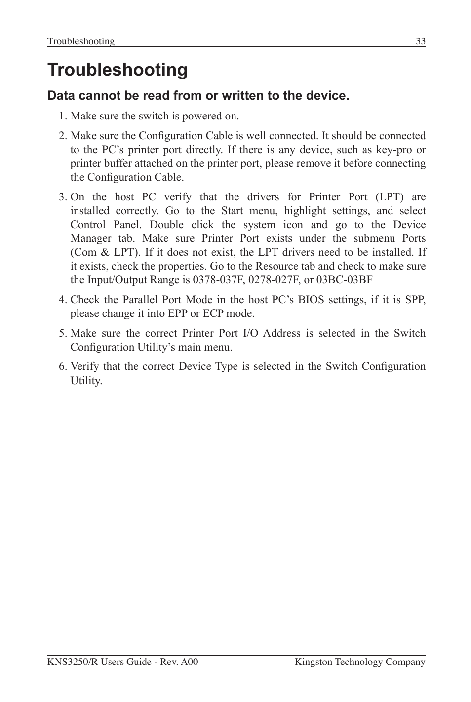 Troubleshooting | Kingston Technology Kingston Fast EtheRx KNS3250/R User Manual | Page 38 / 52