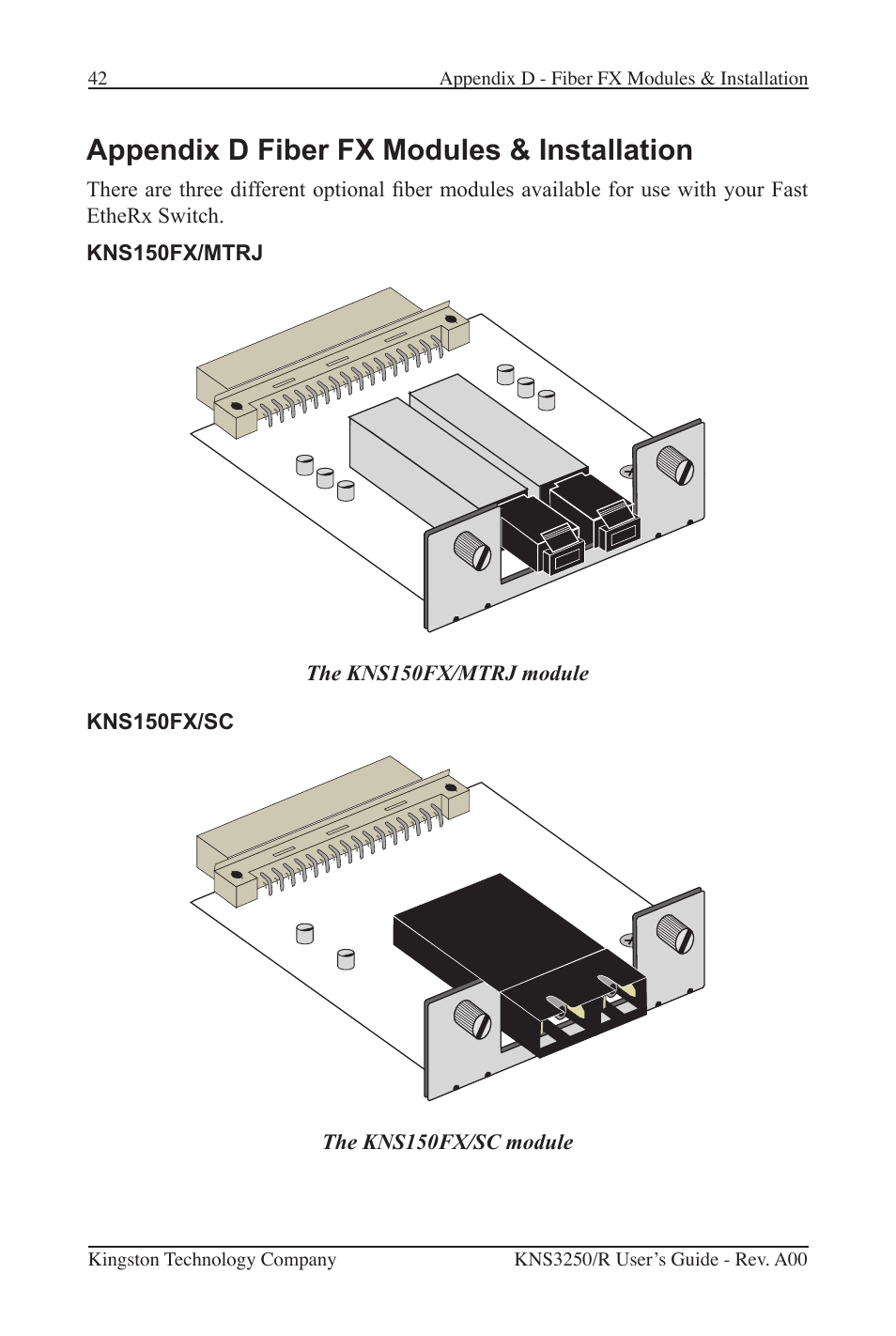 Appendix d fiber fx modules & installation | Kingston Technology Kingston Fast EtheRx KNS3250/R User Manual | Page 47 / 52