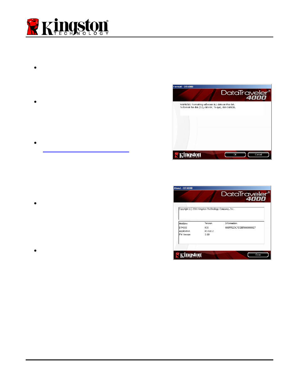 Browse dt4000, Format dt4000, Online support | About dt4000, Shutdown dt4000 | Kingston Technology 4000 User Manual | Page 11 / 27