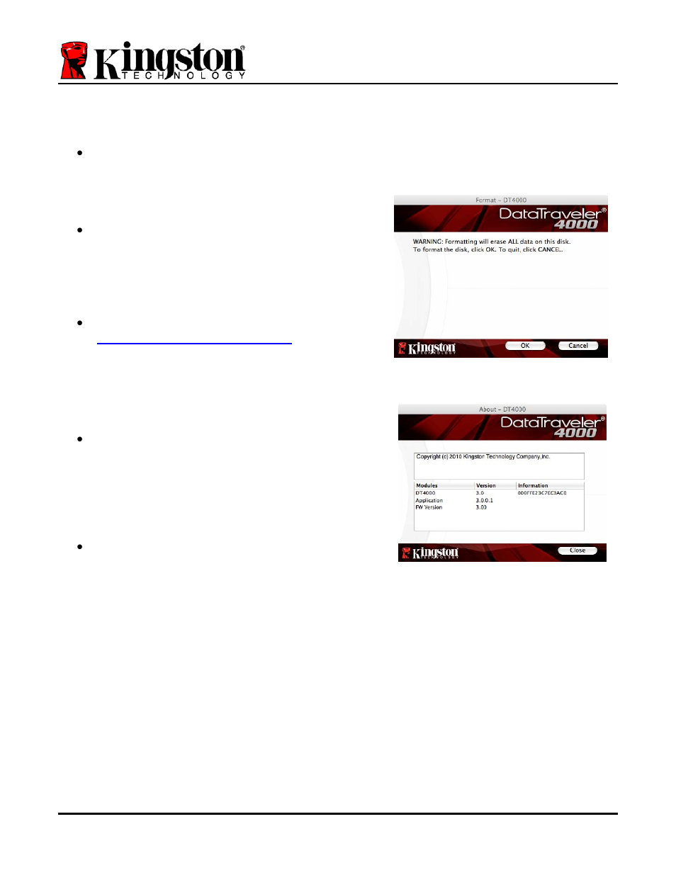 Browse dt4000, Format dt4000, Online support | About dt4000, Shutdown dt4000 | Kingston Technology 4000 User Manual | Page 19 / 27