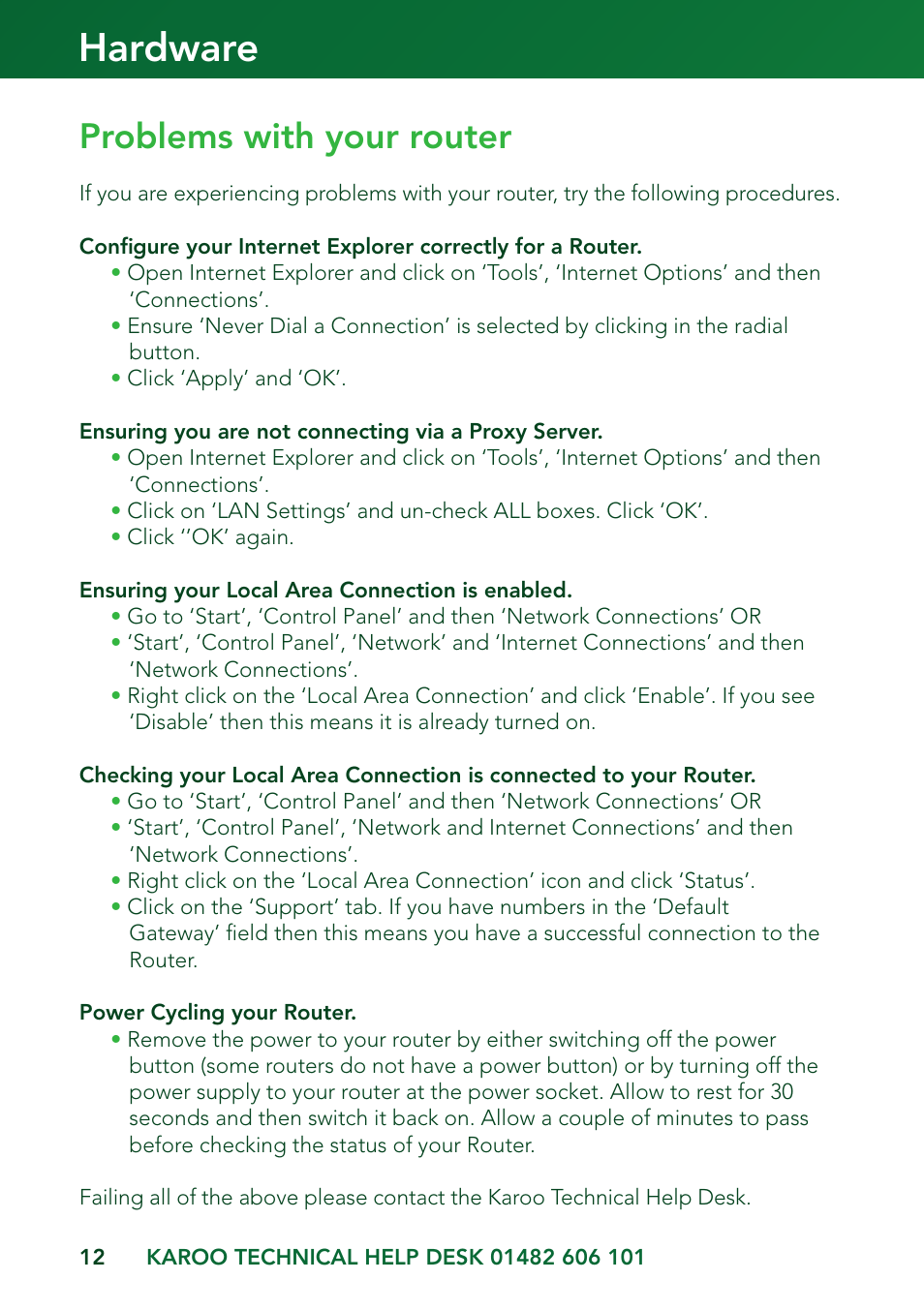 Hardware, Problems with your router | Kingston Technology KAROO User Manual | Page 12 / 16