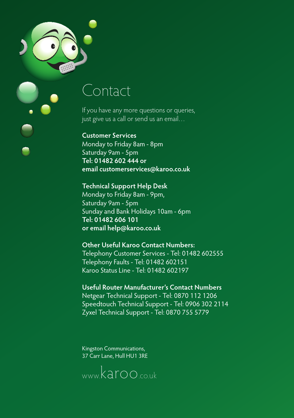 User guide, Contact, Karoo | Kingston Technology KAROO User Manual | Page 16 / 16