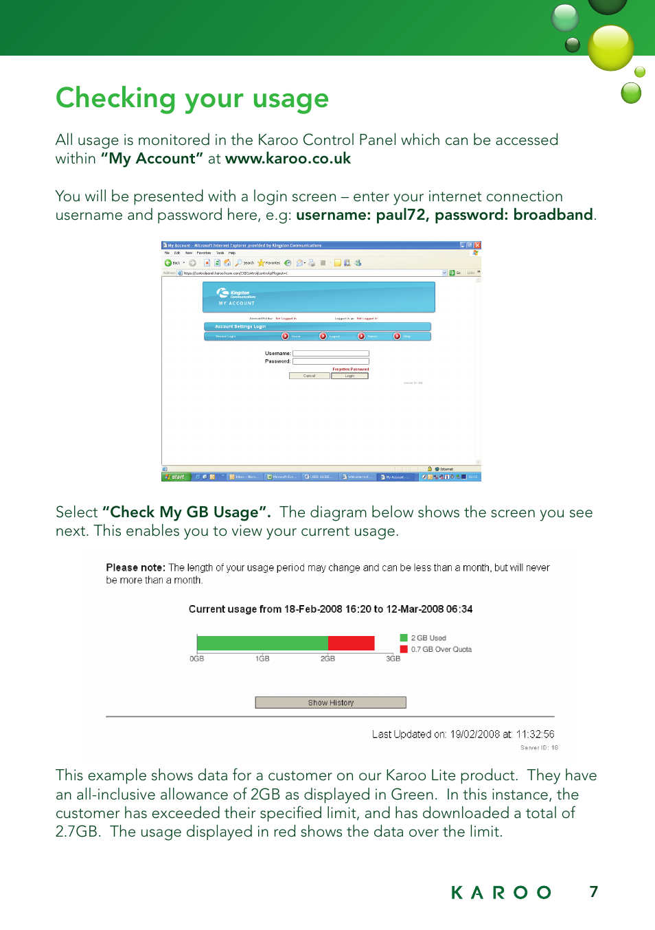 Checking your usage | Kingston Technology KAROO User Manual | Page 7 / 16