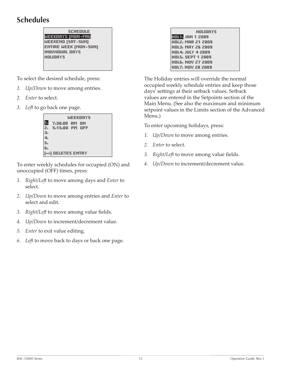 Schedules | KMC FLEXSTATTM BAC-10000 User Manual | Page 12 / 28