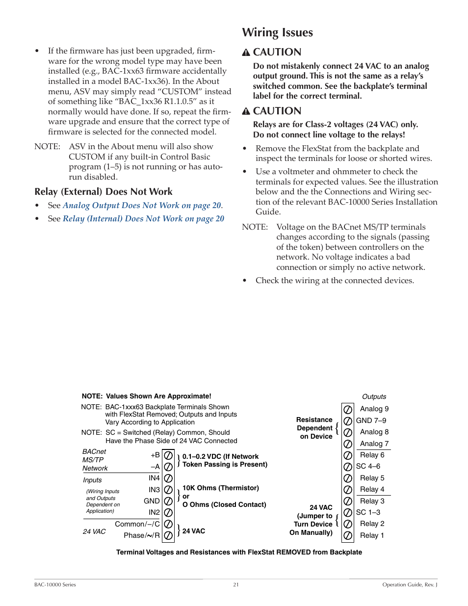 Relay (external) does not work, Wiring issues, Caution | KMC FLEXSTATTM BAC-10000 User Manual | Page 21 / 28