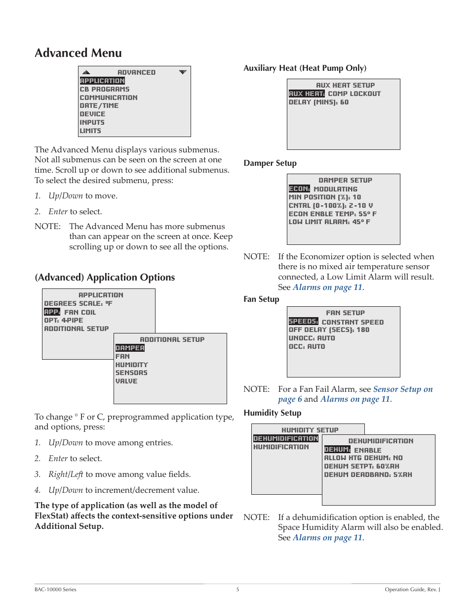 Advanced menu, Advanced) application options | KMC FLEXSTATTM BAC-10000 User Manual | Page 5 / 28
