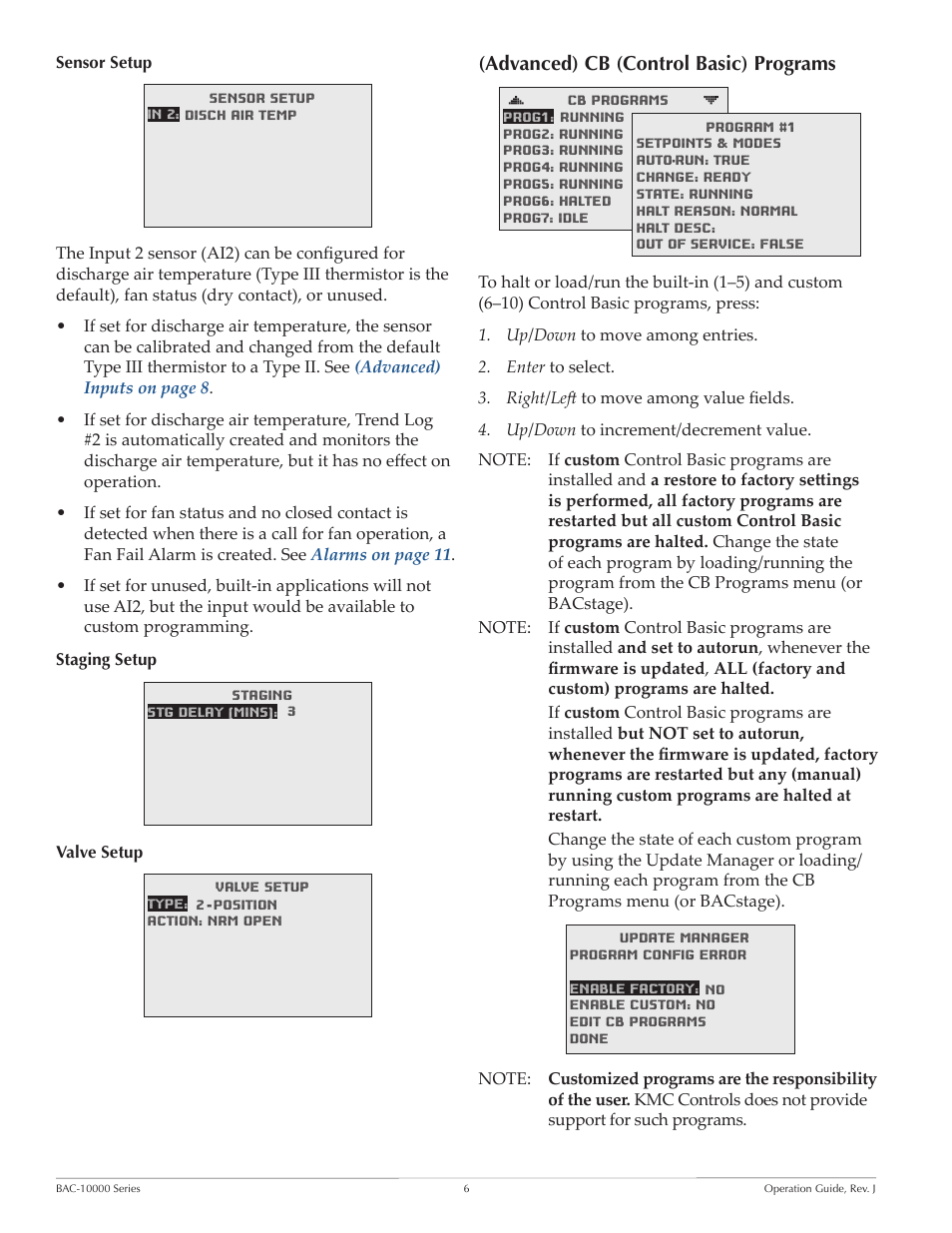 Advanced) cb (control basic) programs, Sensor setup on | KMC FLEXSTATTM BAC-10000 User Manual | Page 6 / 28