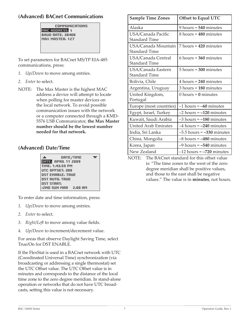 Advanced) bacnet communications, Advanced) date/time | KMC FLEXSTATTM BAC-10000 User Manual | Page 7 / 28