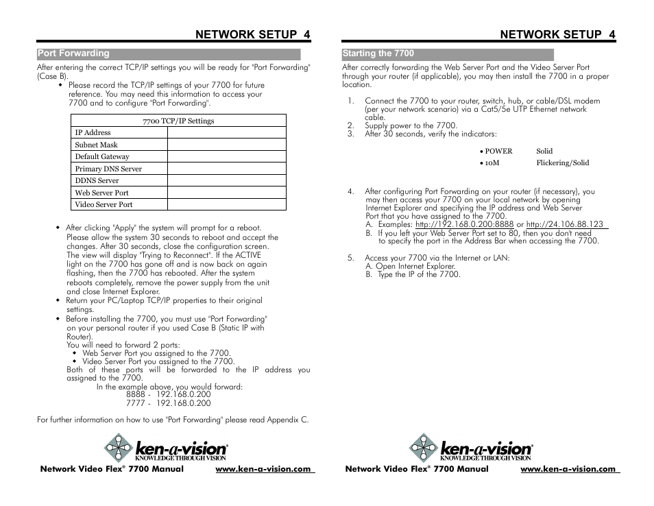 Network setup 4 | Ken-A-Vision 7700 User Manual | Page 14 / 14