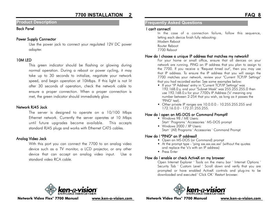 Faq 8 | Ken-A-Vision 7700 User Manual | Page 4 / 14