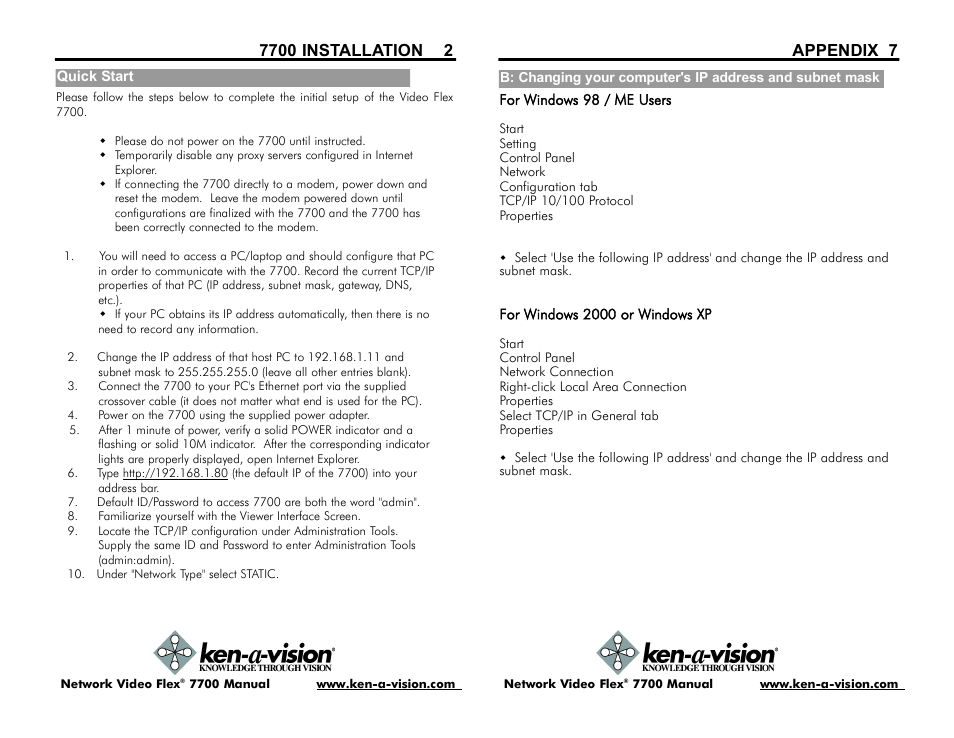 Appendix 7 | Ken-A-Vision 7700 User Manual | Page 6 / 14