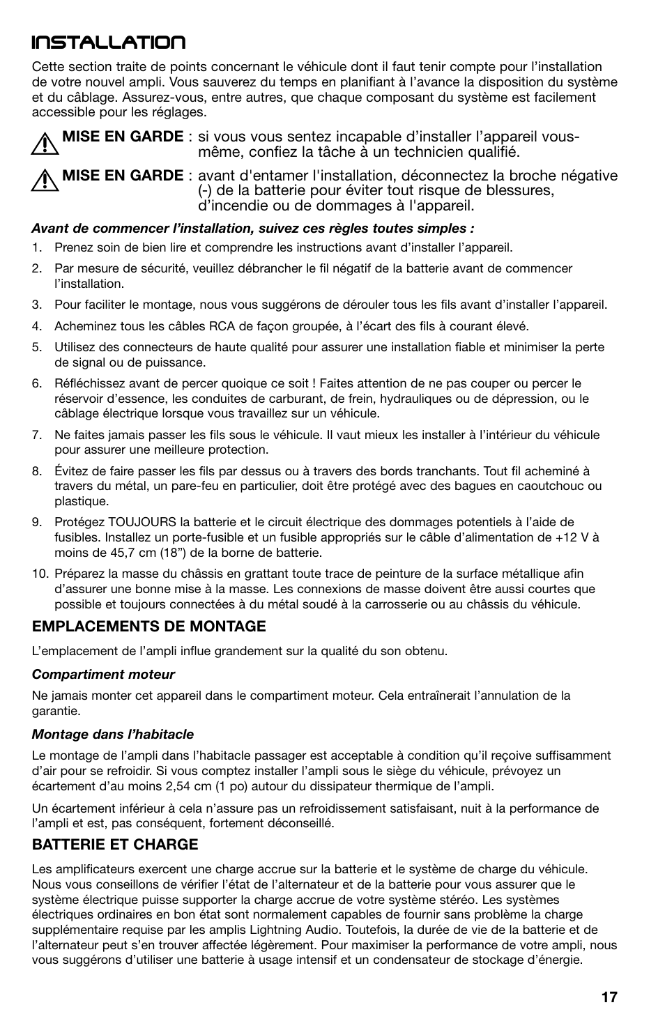 Installation | Lightning Audio X1.400.2 User Manual | Page 17 / 64
