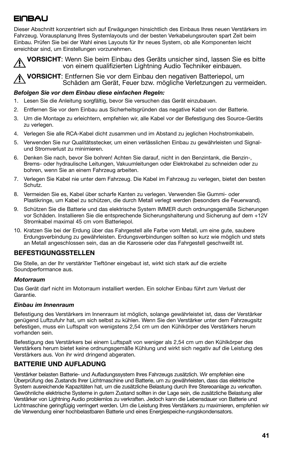 Einbau | Lightning Audio X1.400.2 User Manual | Page 41 / 64