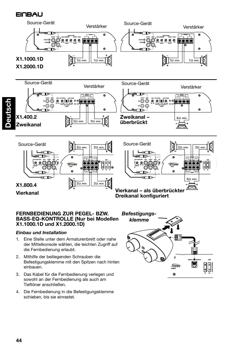 Deutsch, Einbau | Lightning Audio X1.400.2 User Manual | Page 44 / 64